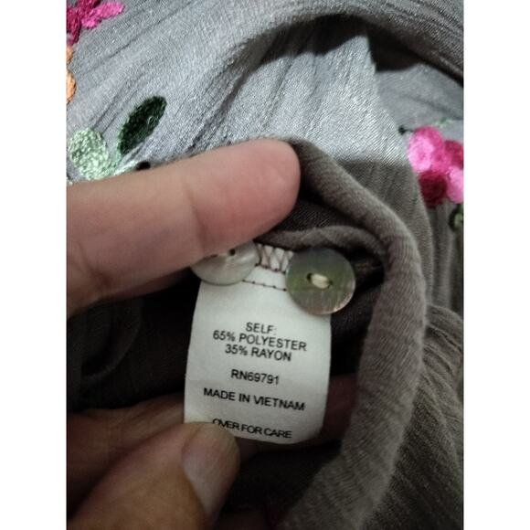 2750)Figueroa & Flower Taupe Embroidery Long Sleeve Button Up Tunic Top XL - Picture 11 of 12